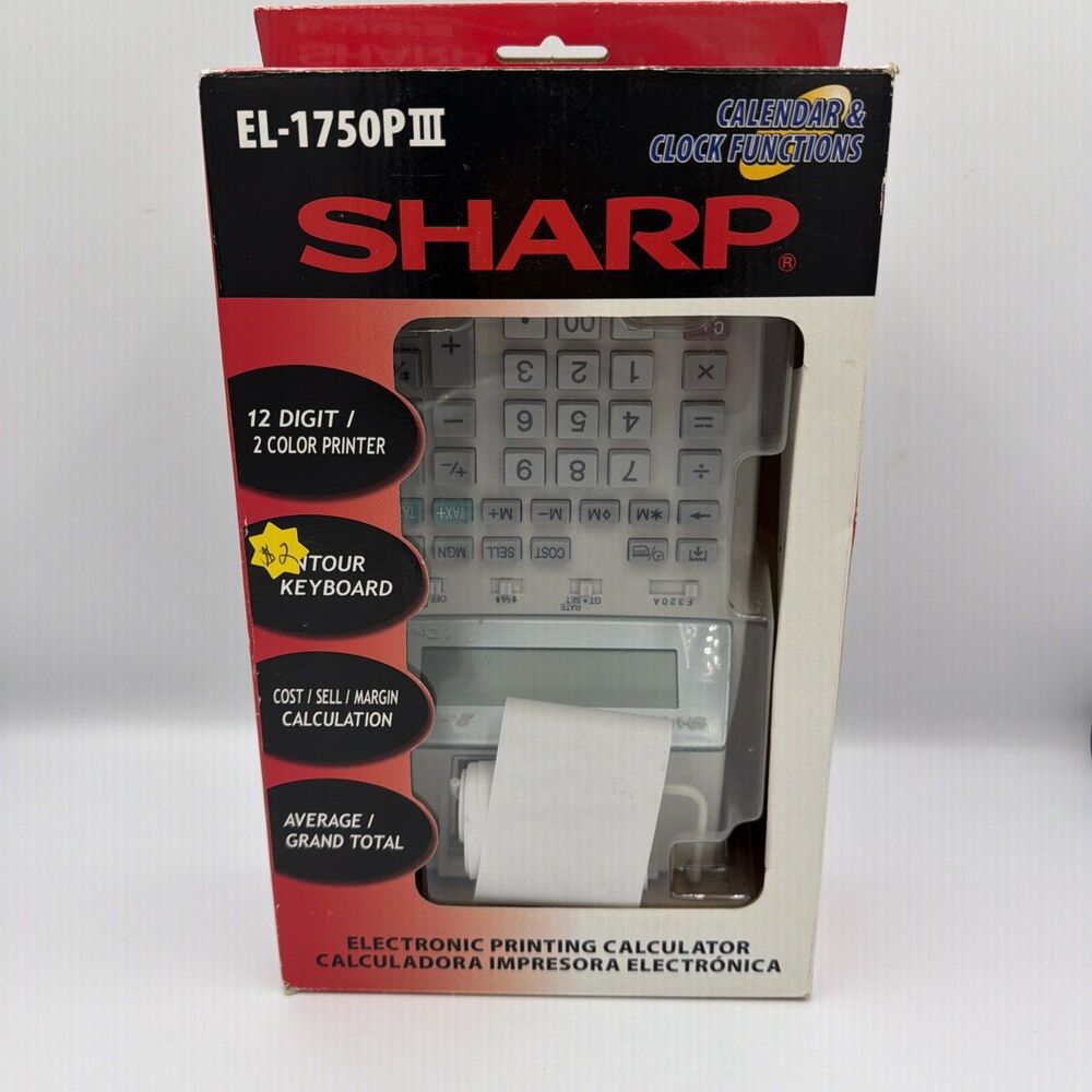 NEW Sharp EL-1750P III Printing Calculator 2 Color 12 Digit Calendar & Clock NEW